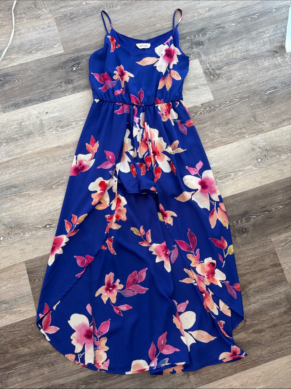 Peach Love California Royal Blue Floral High-Low Maxi Dress